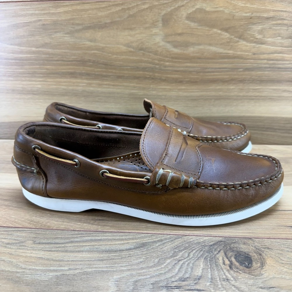 Allen Edmonds Kirkwood Boat Shoes Mens 8 D Brown Leather Moc Toe Casual Everyday
